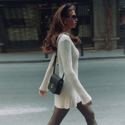 Long Sleeve Skinny Knit Dress Women Half Turtleneck Base Narrow Solid Color Short Temperamental Fall Winter Sweater Dress by Ragazza