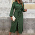 Fall Women Clothing Turn down Collar Green Long Sleeve Solid Color Dress  DestGlow