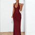 Shiny Knitted V neck Halter Stitching Dress Autumn Sheath Evening Dress by Ragazza