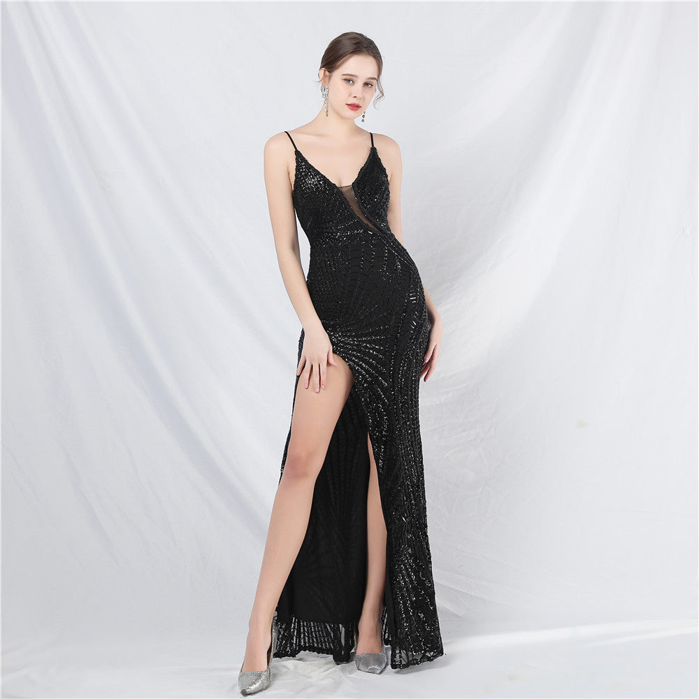 Heavy Industry Beaded Sequin Gauze See through Strap Long Evening Dress by Ragazza