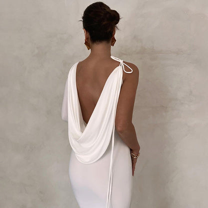 Women Clothing Autumn Winter Sexy Solid Color One Shoulder Slim Dress by Ragazza