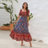 Bohemian Beach Holiday Dress off Shoulder Puff Sleeve Floral Mid Length Dress by Ragazza