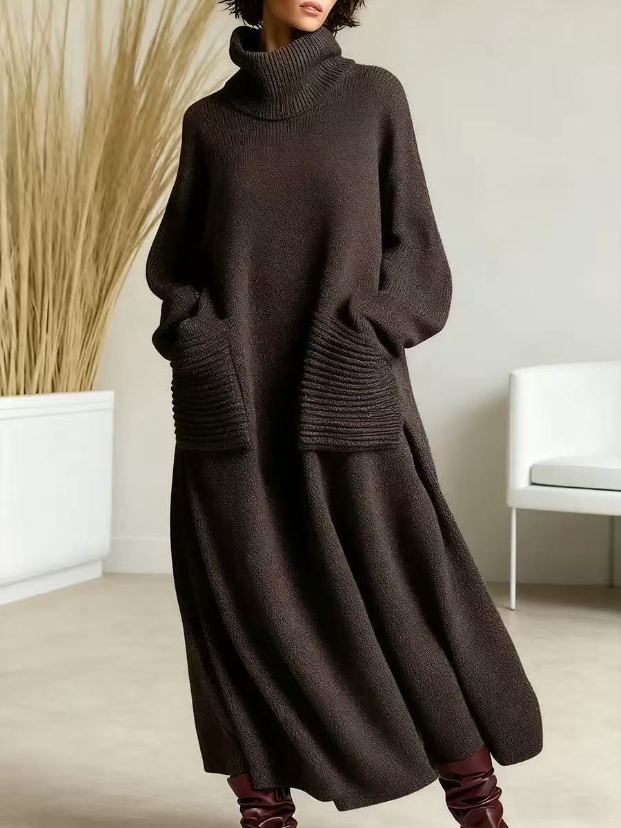 High Neck Woolen Dress Loose Woolen Coat by Ragazza
