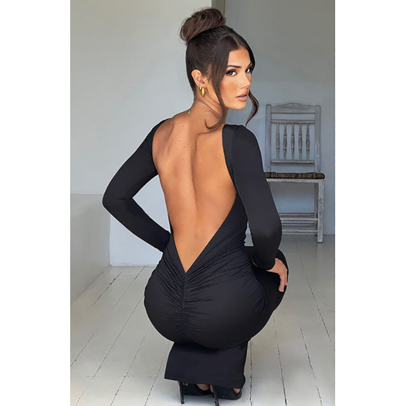 Slim Fit Long Sleeve Backless Sexy Hip Bag Dress by Ragazza
