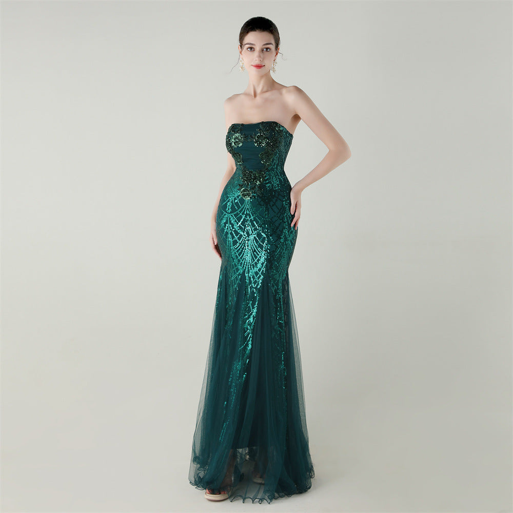 Tube Top Cross Strap Beaded Tube Floral Sequin Mesh Evening Dress Cocktail Wedding Social Elegant Clothing by Ragazza