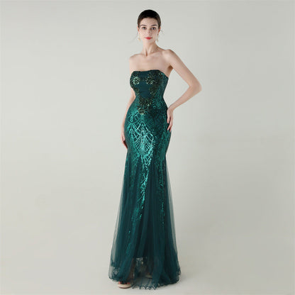 Tube Top Cross Strap Beaded Tube Floral Sequin Mesh Evening Dress Cocktail Wedding Social Elegant Clothing by Ragazza