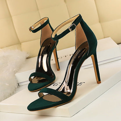 Fashionable Minimalist Summer High Heels Women Stiletto Heel Ultra High Heel Suede Ankle Strap Open Toe Sandals  DestGlow