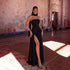 Sexy Halter Ribbon Tube Top Evening Dress Solid Color Draping Chiffon High Slit Mopping Cocktail Dress  DestGlow