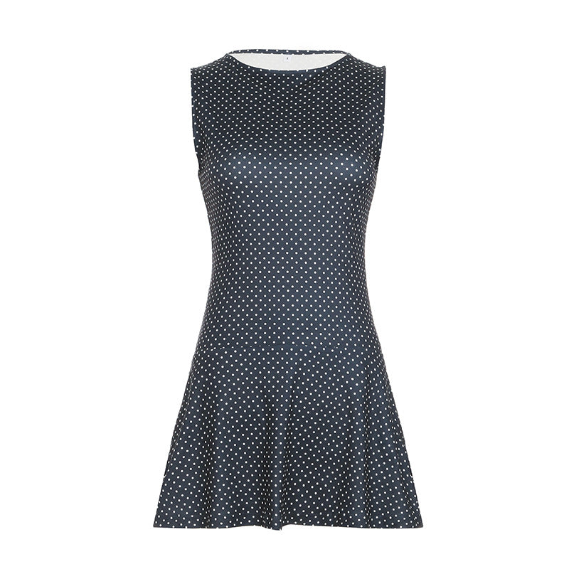 Women Polka Dot Dress Summer Sleeveless Casual Retro Sexy Mini Sleeveless Cinched Short Dress by Ragazza