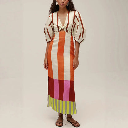 Spring Summer Positioning Printing Linen Dress Casual Vacation Loose Dress by Ragazza