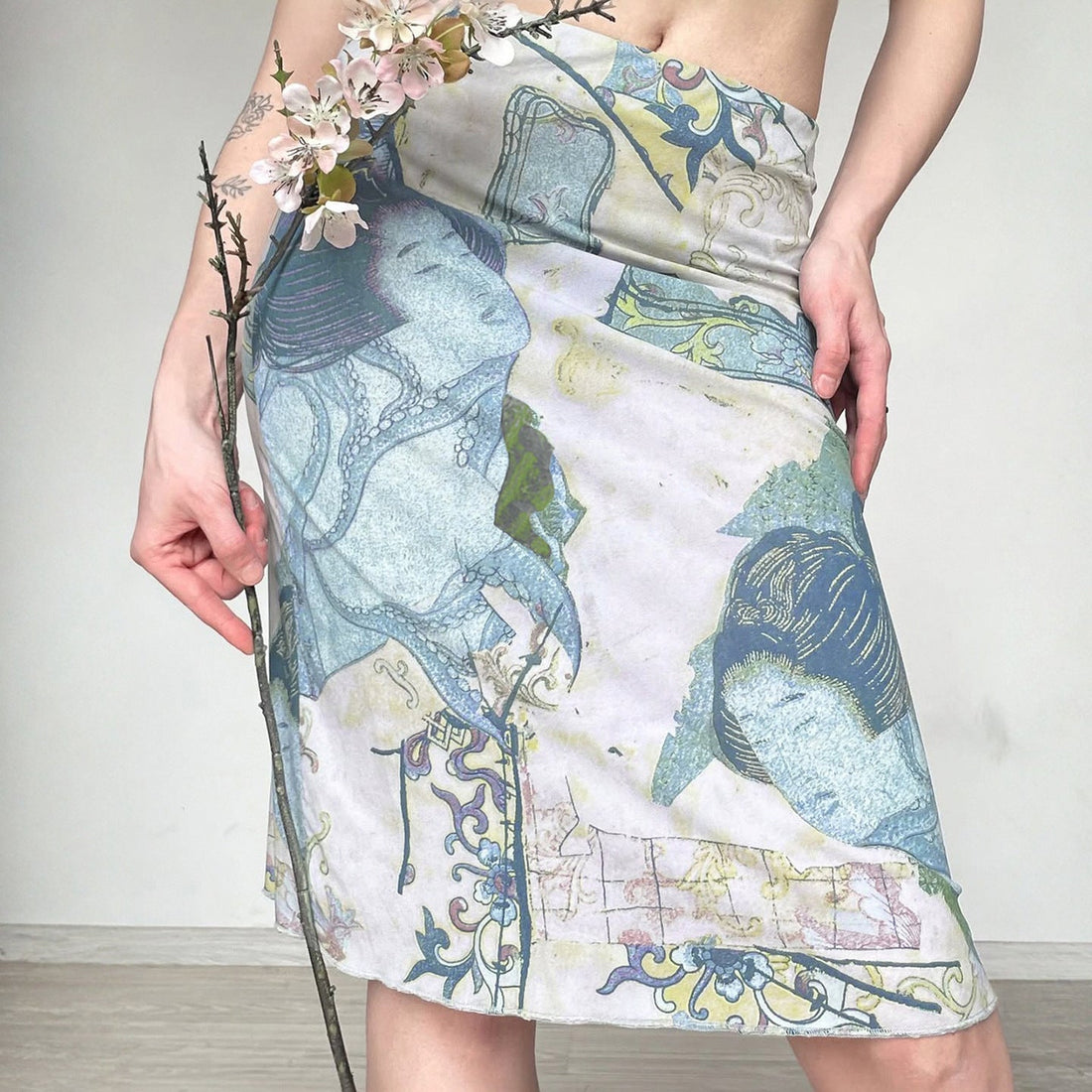 Artistic Retro Japanese Abstract Printing Elegant Graceful Skirt Vacation Sexy Special Interest Hip Skirt 