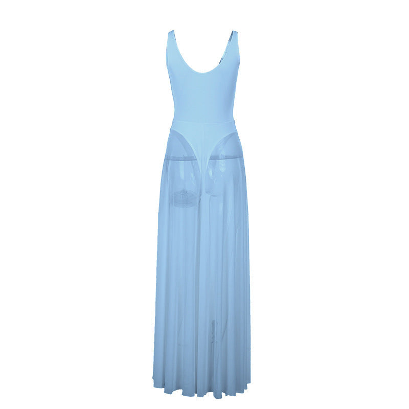 Autumn Sexy Maxi Dress Vacation Slim Fit Mesh A Line Dress  DestGlow