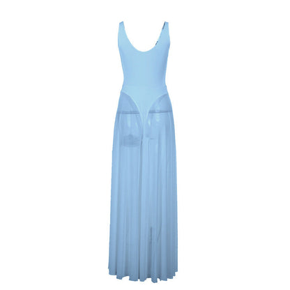 Autumn Sexy Maxi Dress Vacation Slim Fit Mesh A Line Dress  DestGlow