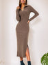 Autumn Winter Women Clothing Sexy Slit Slim Rib Button Long Sleeve Dress by Ragazza