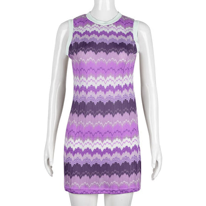 Women Clothing Spring Pattern Print round Neck Contrast Color Sexy Dress by Ragazza