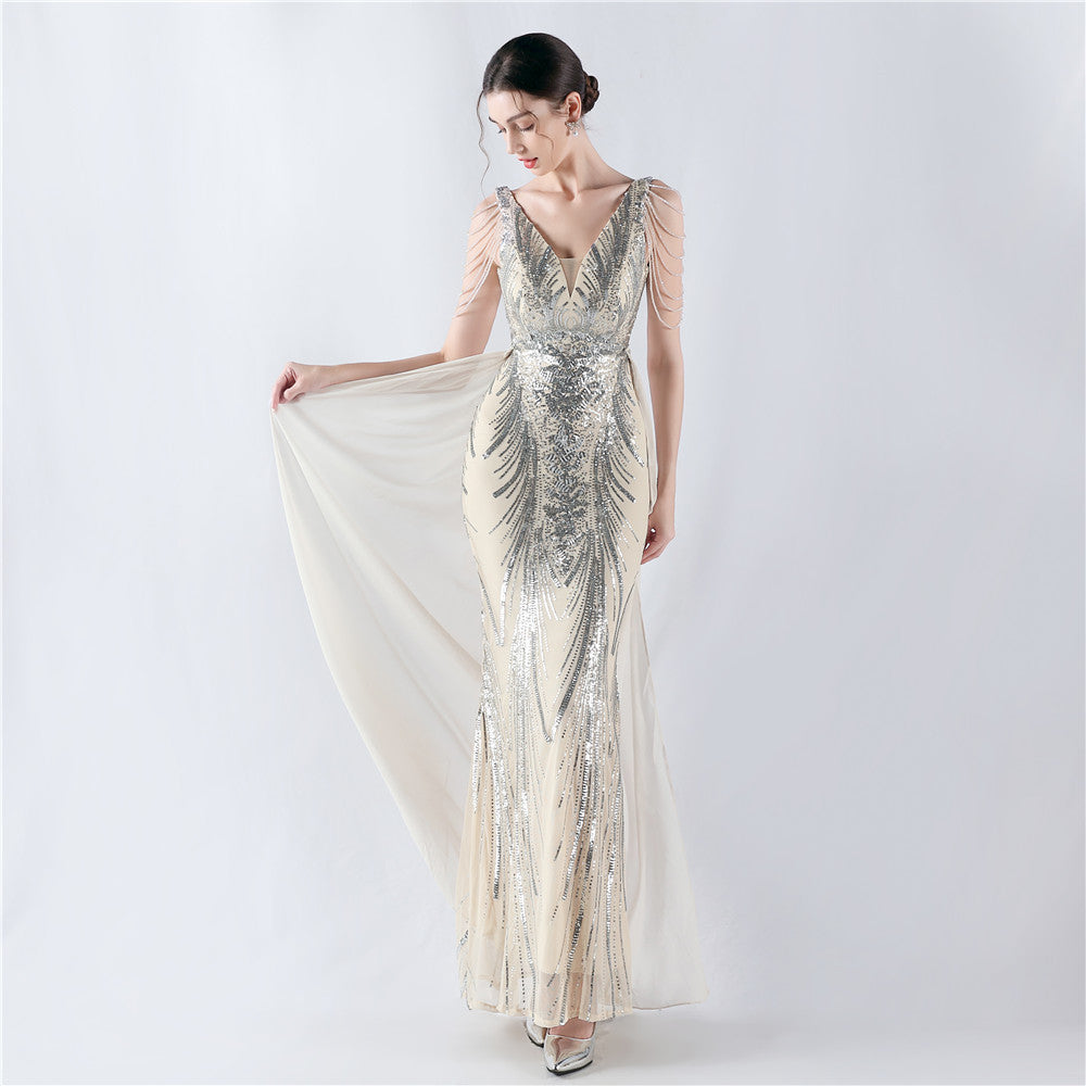 Dress Positioning Floral Sequin with Cloak Craft Beading High-End Evening Dress Annual Meeting Owner by Ragazza