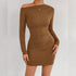 Hip Dress One Shoulder Cold Shoulder Long Sleeve Pleated Sexy Dress by Ragazza