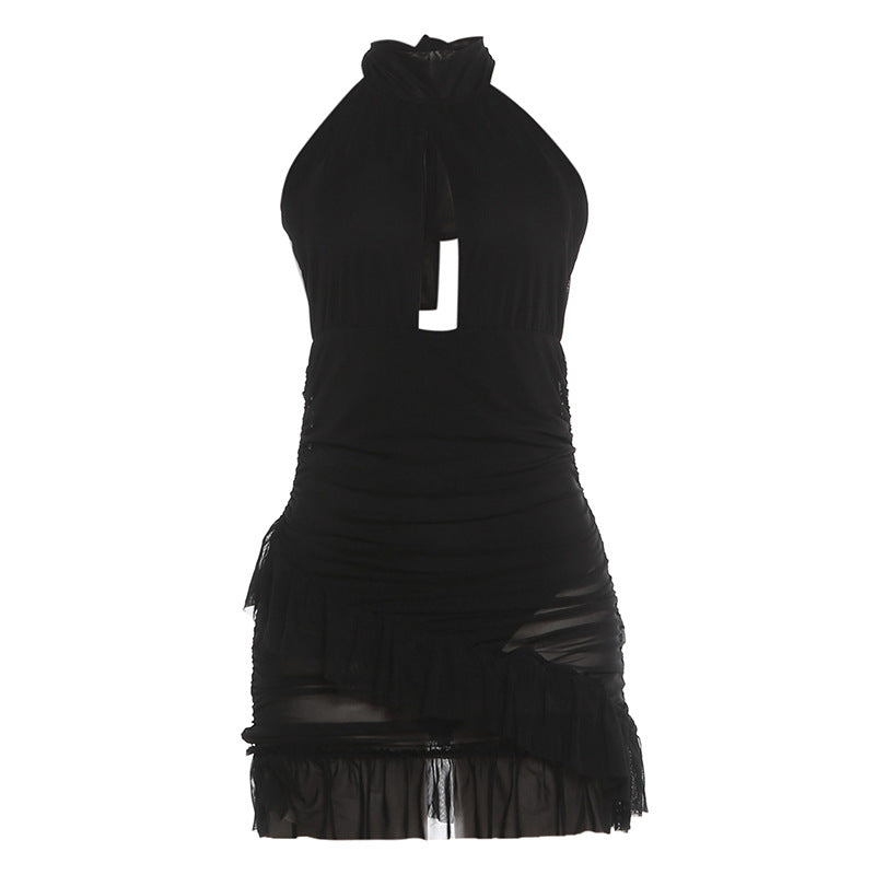 Summer Women Clothing Halter Backless Sexy Cutout See through Ruffled Sexy Sheath Dress by Ragazza