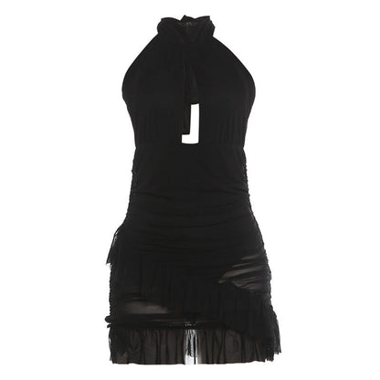 Summer Women Clothing Halter Backless Sexy Cutout See through Ruffled Sexy Sheath Dress by Ragazza