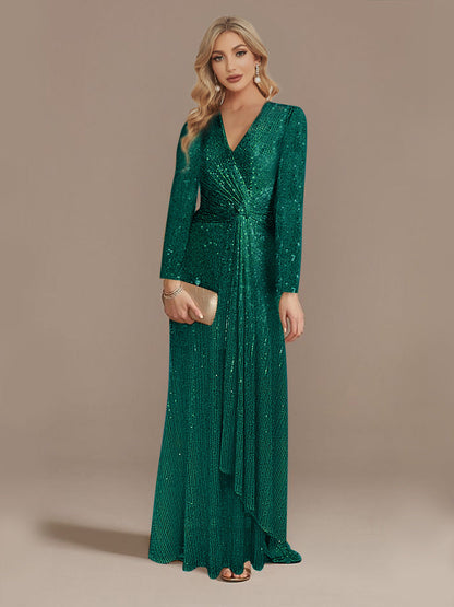 Multi Color Long Sleeve V neck Fishtail Cocktail Evening Dress Women by Ragazza