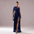 Women Clothing Premium One Shoulder Diagonal Collar Long Sleeve Slim Fit Slit Cocktail Evening Dress by Ragazza