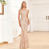 Women Sleeveless Round Neck Luxury Rose Gold Party Dress Mermaid Shiny Large Long Evening Dress by Ragazza