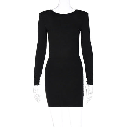 Autumn Winter Women Clothing Solid Color Long Sleeve Dress Sexy Backless Sheath Dress by Ragazza