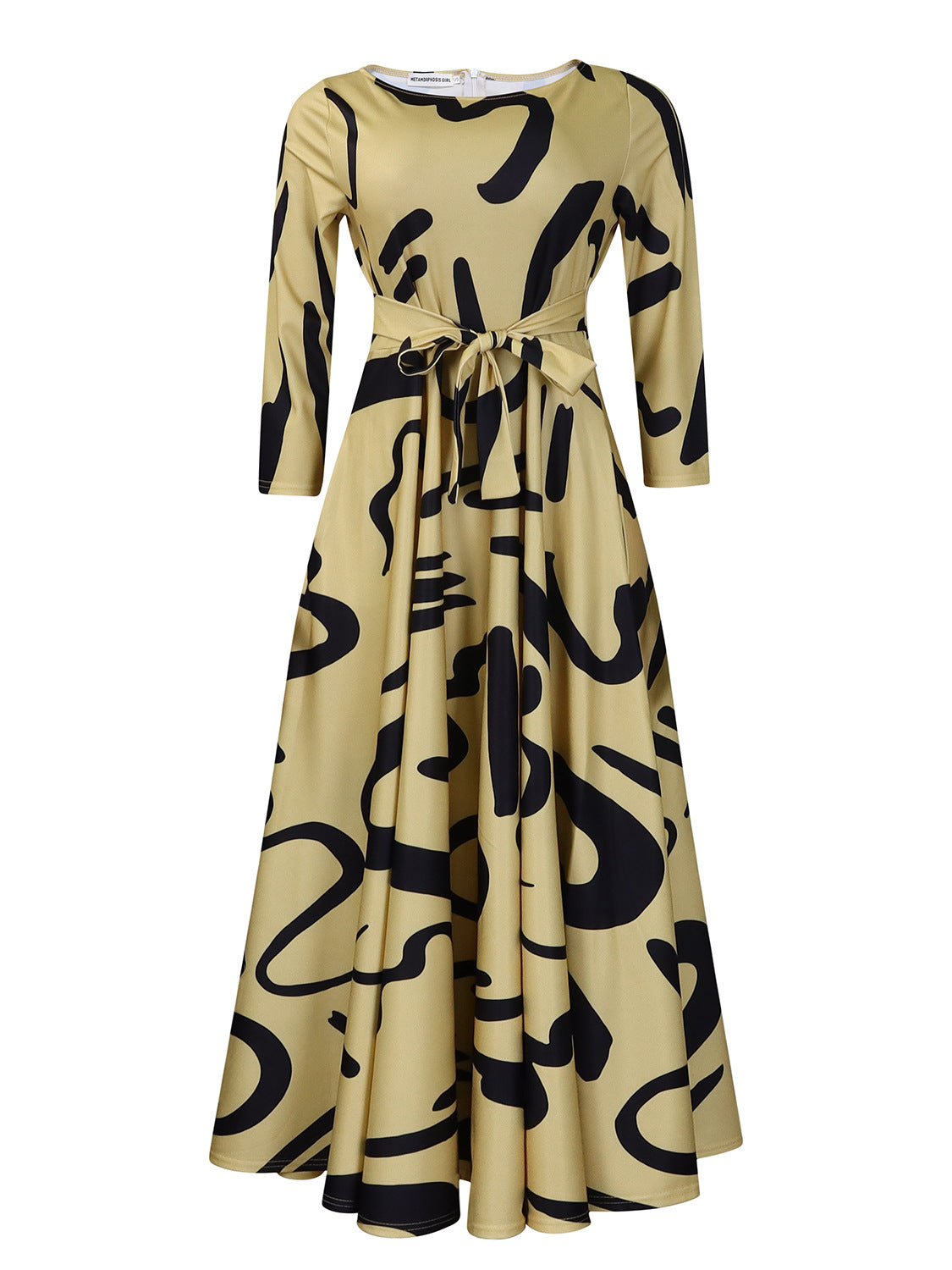 Women Clothing Spring Elegant Graceful Printed Lace up Large Dress by Ragazza