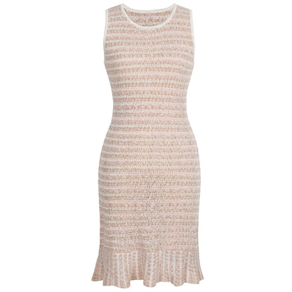 Summer Socialite Internet Celebrity Fashionable Knitted Sleeveless Mixed Color Stripe Dress  DestGlow