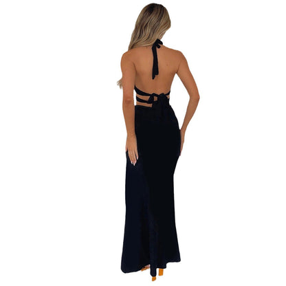 Summer Sexy Halter Dress Arrival Hollow Out Cutout out Tied Side Slit Irregular Asymmetric Maxi Dress by Ragazza