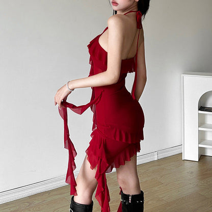 Summer Women Clothing Solid Color Slim High Waist Street Halter Backless Dress by Ragazza