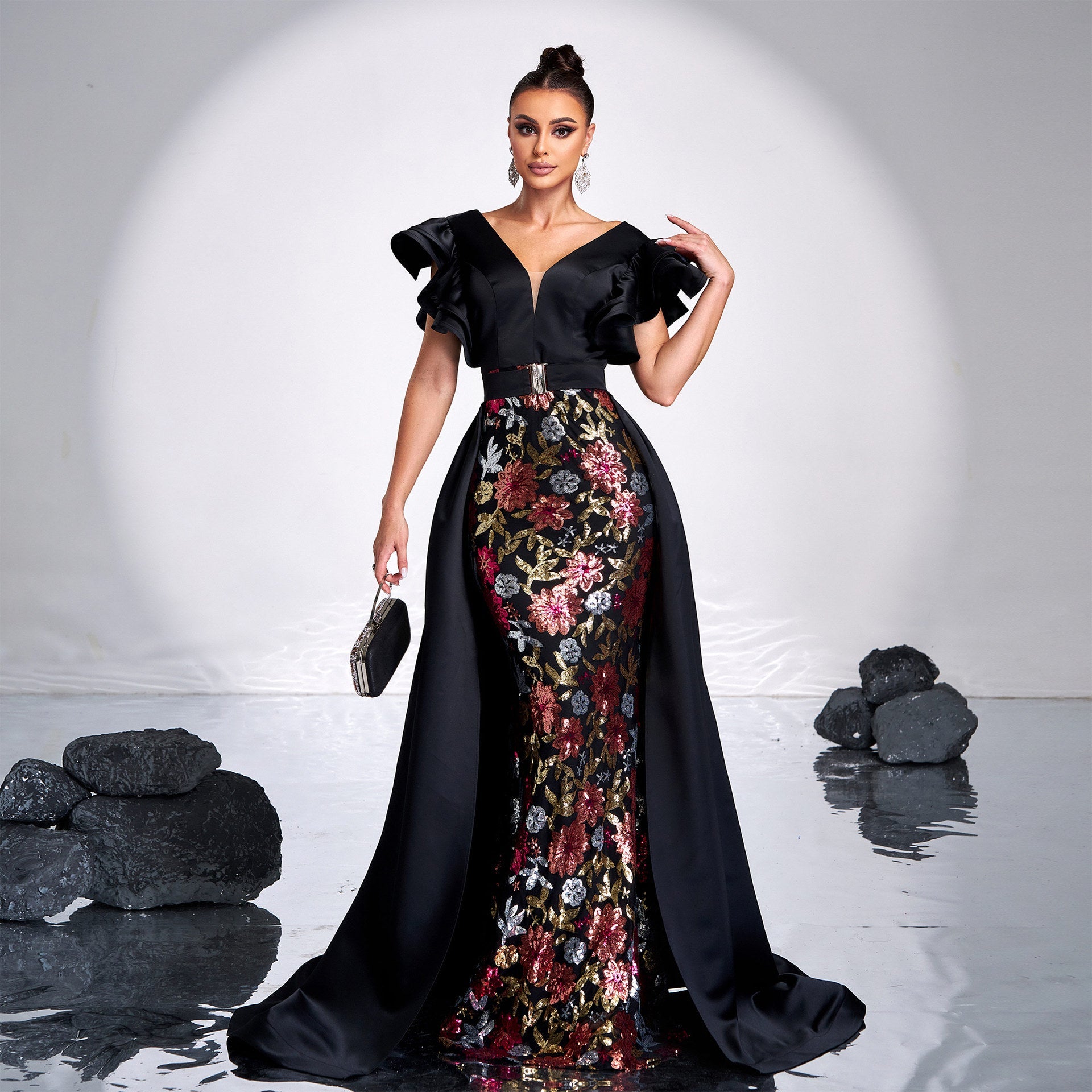 Women Clothing Advanced Sleeveless V neck Slim Fit Sheath Sequined Cocktail Fishtail Evening Dress Dress by Ragazza