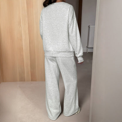 Women Clothing Autumn Winter Holiday All Matching Long Sleeve Coat Trousers Two Piece Set by Ragazza