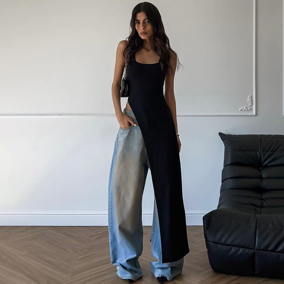 Women Clothing Summer Street Shooting Personality Slim Fit Split Shoulder Strap Dress by Ragazza