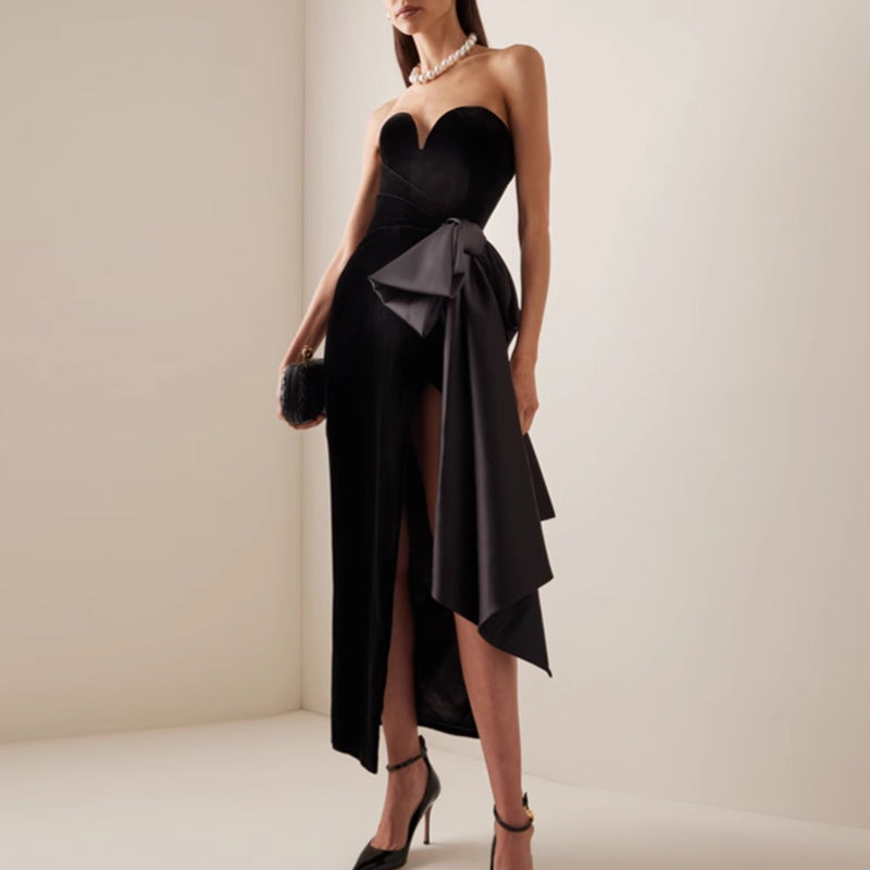 Sexy Tube Top Dress Black Elegant Irregular Asymmetric Design Sleeveless Dress Women by Ragazza