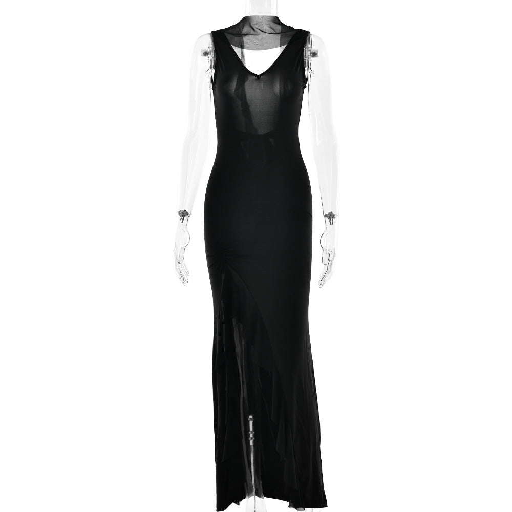 Summer Elegant Ribbon Women Dress Sexy Backless High Slit Ruffled Slim Dress by Ragazza