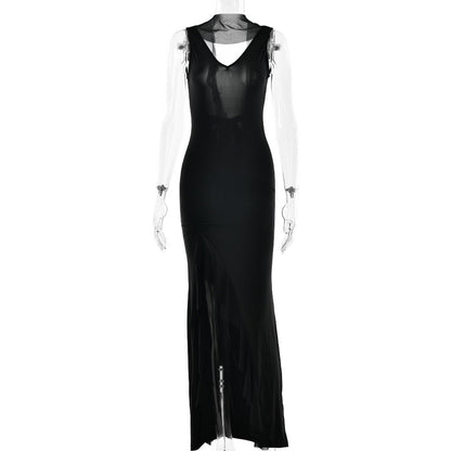 Summer Elegant Ribbon Women Dress Sexy Backless High Slit Ruffled Slim Dress by Ragazza
