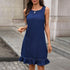 Summer round Neck Ruffled Hem Back Breasted Straight Denim Dress by Ragazza