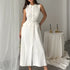 Summer Autumn Arrival Solid Color Sleeveless Belt Pearl Buckle Slim Fit Slit Office Dress by Ragazza