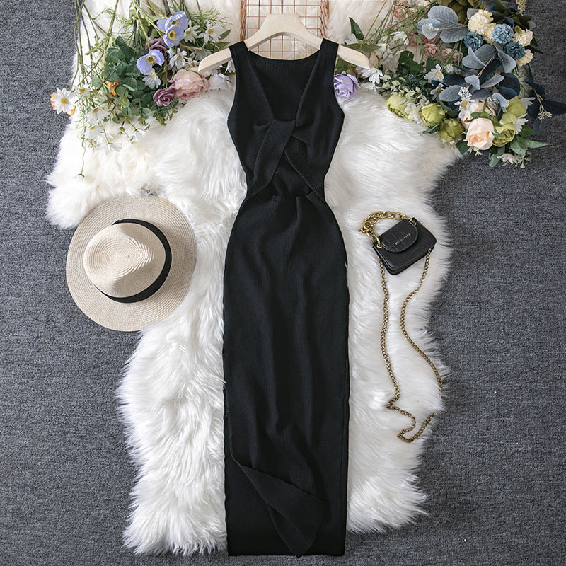 Women Clothing Summer Sexy Kinked Chest Flattering Machine Hollowed Reversible Knitted Dress by Ragazza