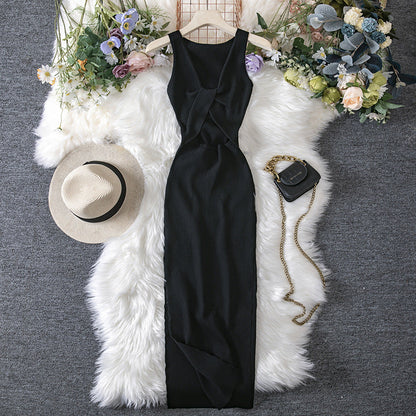 Women Clothing Summer Sexy Kinked Chest Flattering Machine Hollowed Reversible Knitted Dress by Ragazza