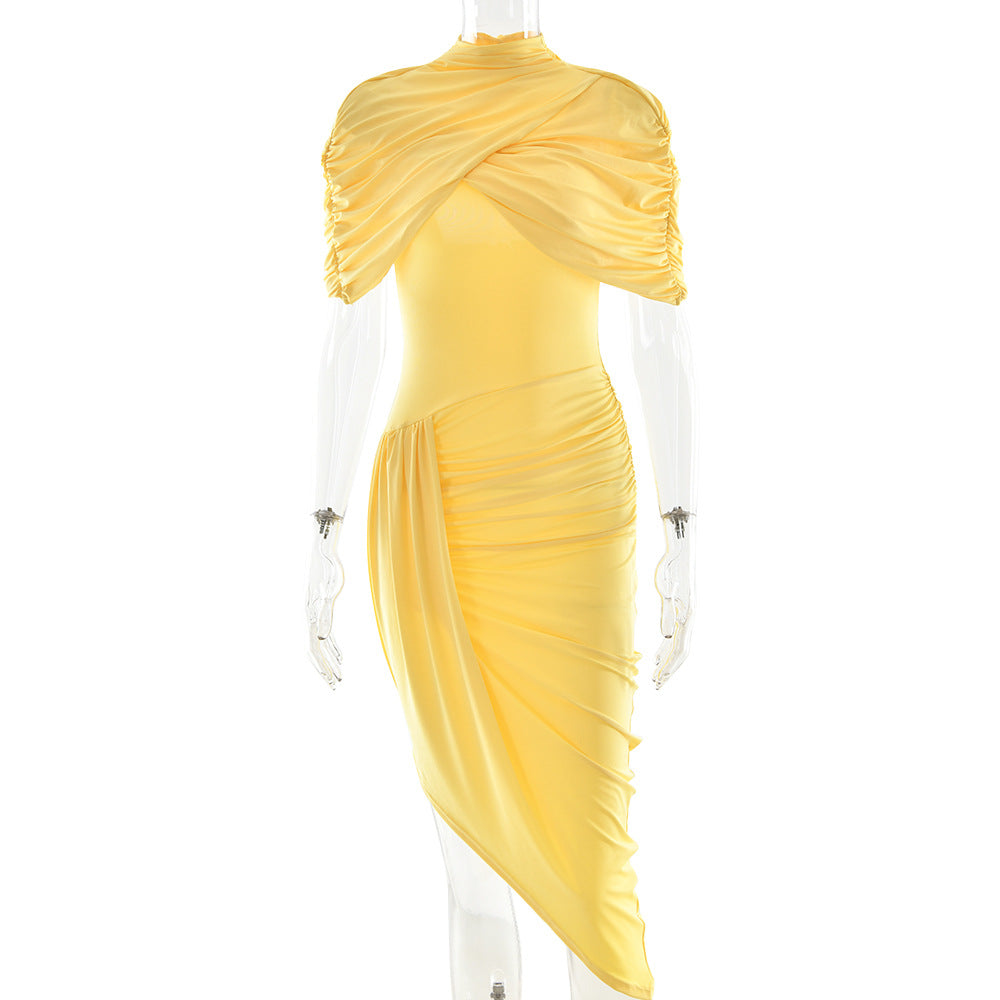 Elegant Slim Pleated Dress Sexy Backless Sheath Women Dress by Ragazza