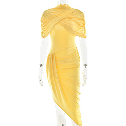 Elegant Slim Pleated Dress Sexy Backless Sheath Women Dress by Ragazza