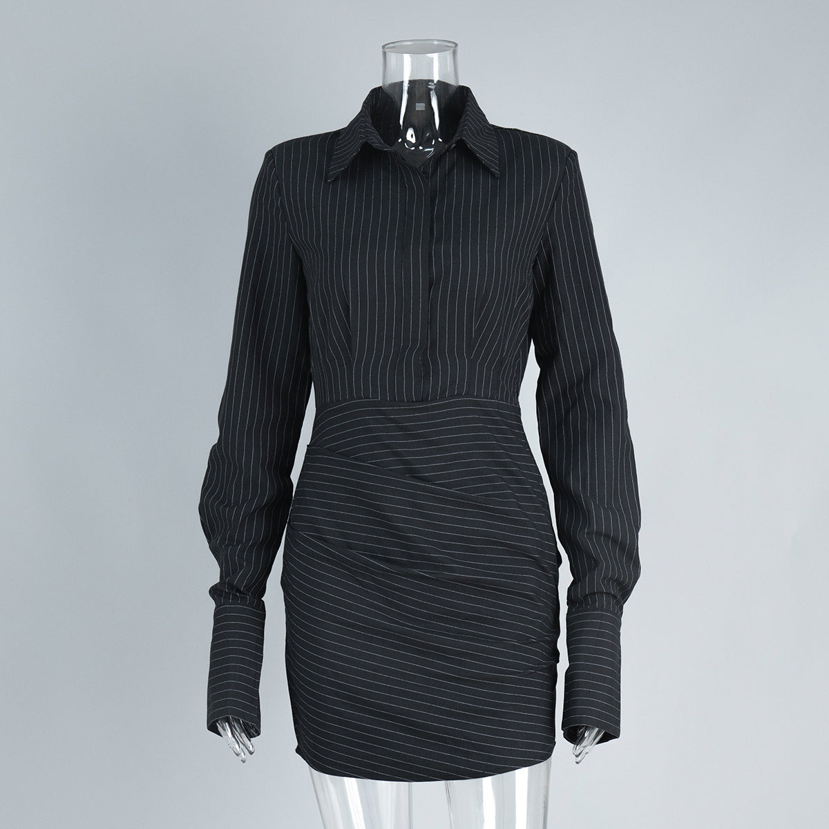 Striped Long Sleeved Shirt Dress Spring Summer Mini Hip Dress Slim Fit Dress Women by Ragazza