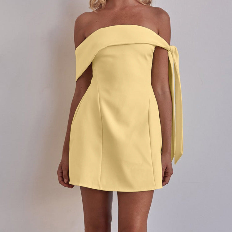 Off Neck Bandeau One Shoulder Sexy Short Dress Women Clothing A line Dress by Ragazza