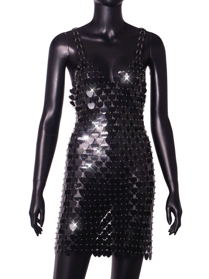 Metal Sequ Stitching Hip Love Shape Print Dress Women Stage Costume  DestGlow
