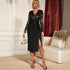Elegant Sequined Long Sleeve V neck Split Sheath Dress Women Autumn by Ragazza