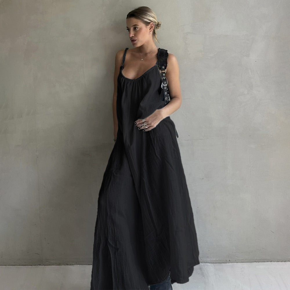 Cami Dress Spring Summer Women Loose Texture Sense A line Low Collar Long Vacation Dress  DestGlow