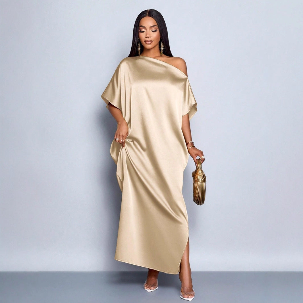 Women Clothing Early Autumn Satin Dress Yellow Satin Maxi Dress by Ragazza