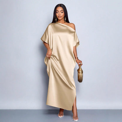 Women Clothing Early Autumn Satin Dress Yellow Satin Maxi Dress by Ragazza